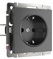 Розетка с заземлением без рамки Werkel 1-м. шторки графит рифленый картинка